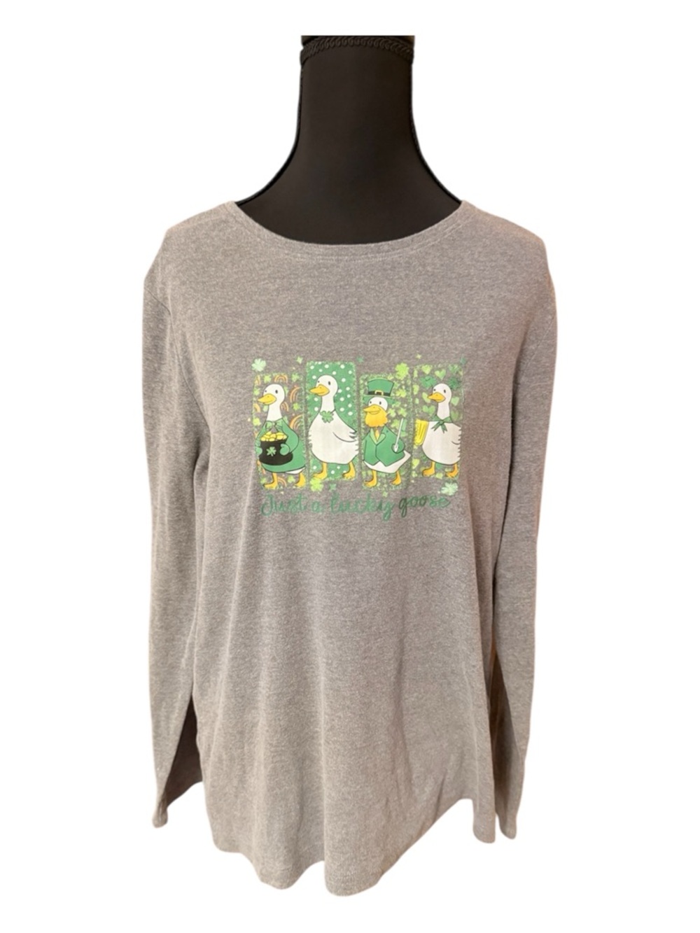 Gray Long Sleeve “Lucky Goose” Tee